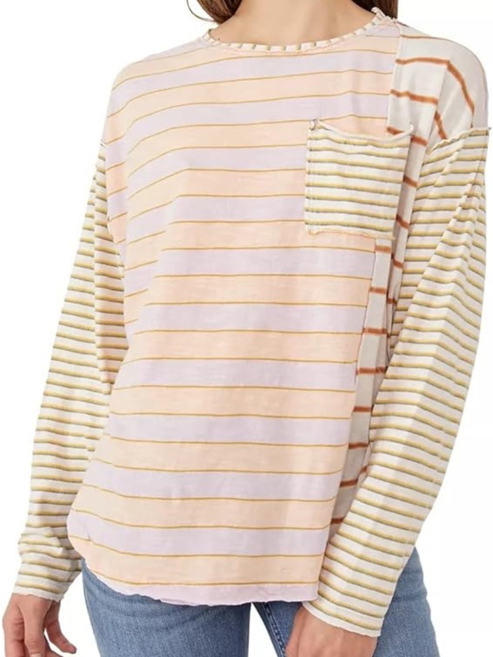 Free People Pastel Striped Long-Sleeve Top NWT